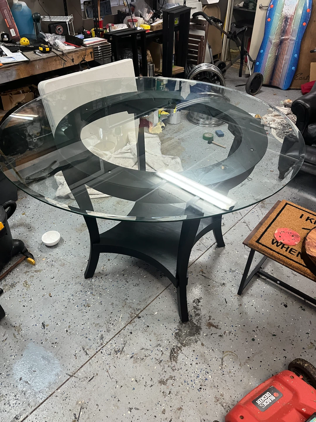 Black Round Glass Top pub Dining Table