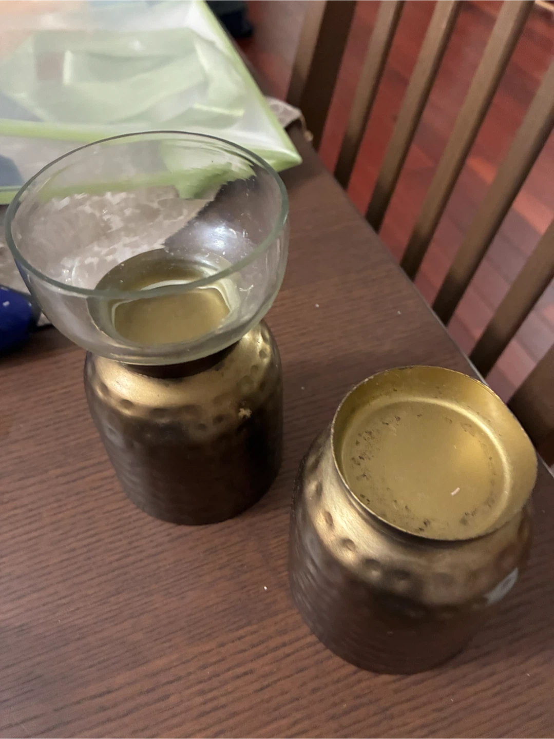 Set of Two Hammered Metal Candle Holders