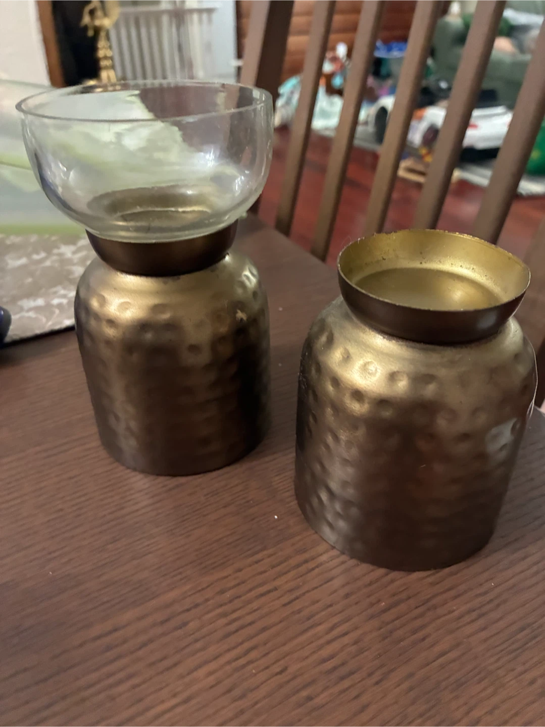 Set of Two Hammered Metal Candle Holders - photo 2
