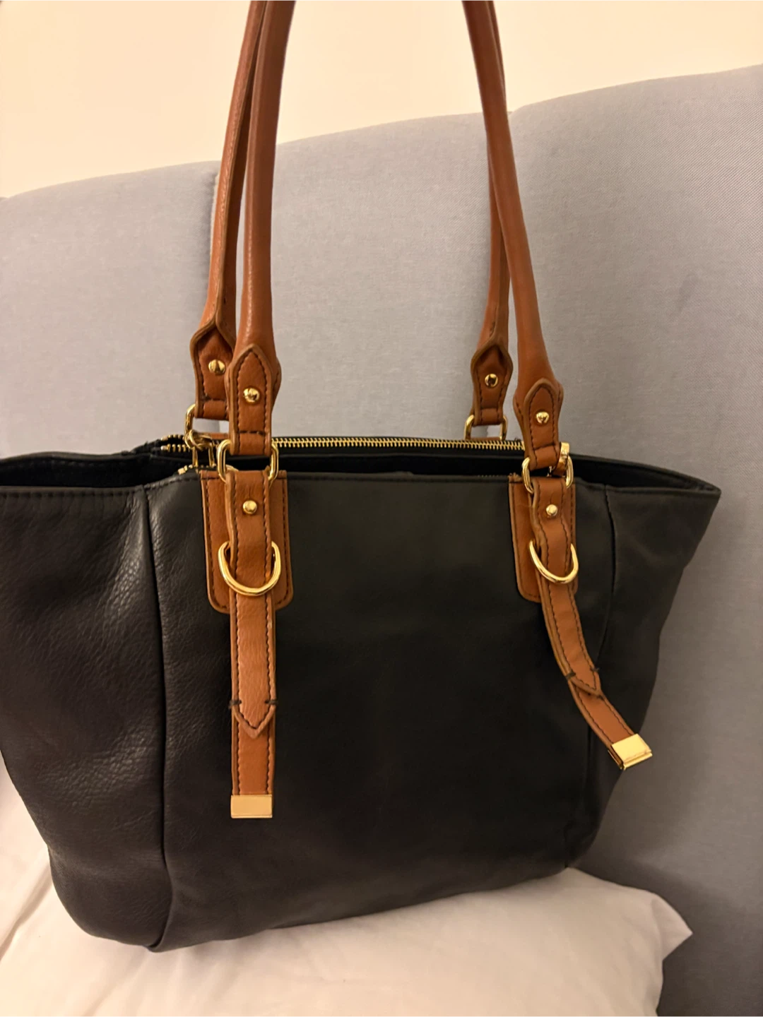 Audrey Brooke Black Genuine Leather Tote