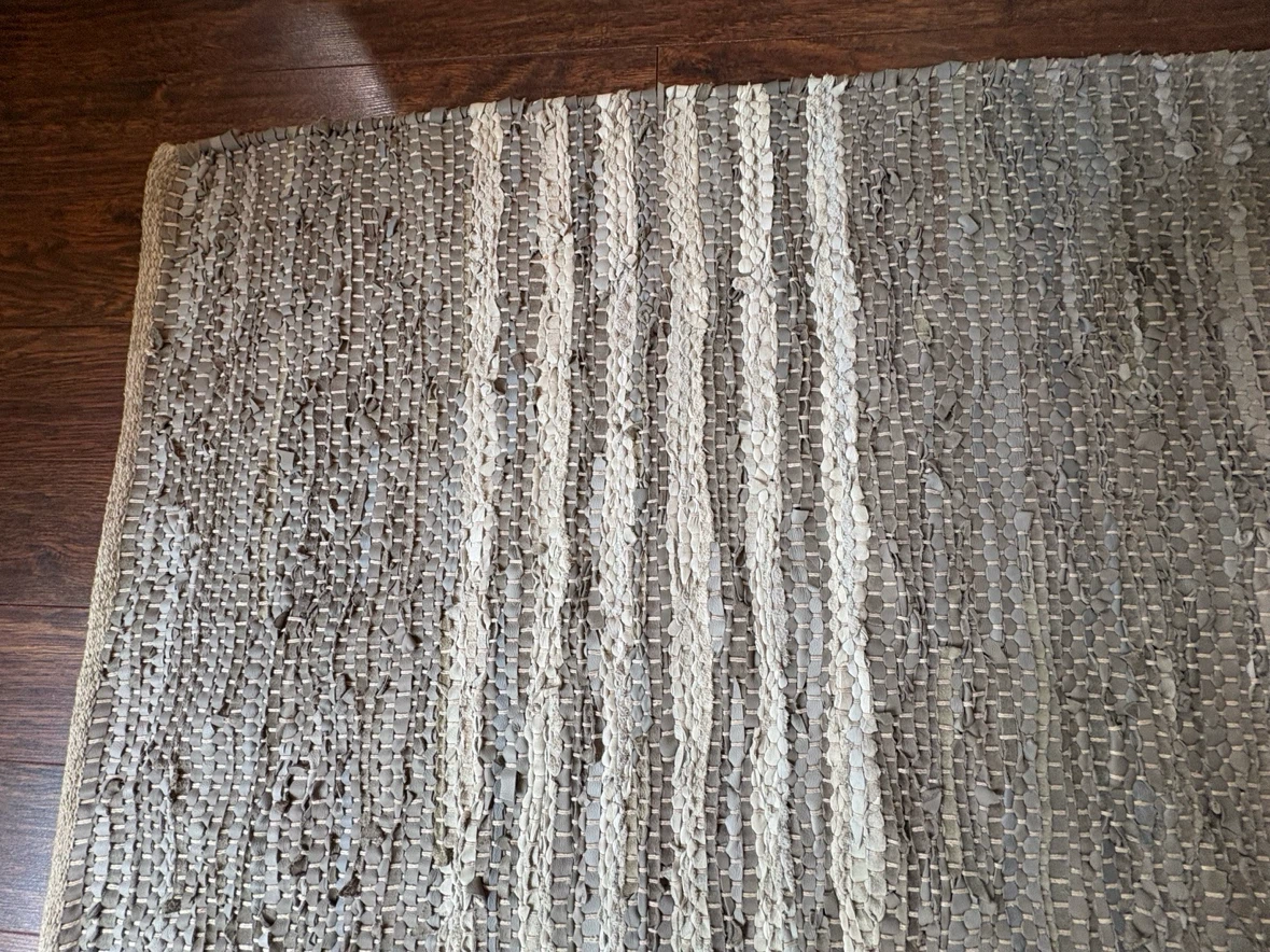 Genuine Woven Leather Area Rug – Neutral Grey/Taupe - photo 2