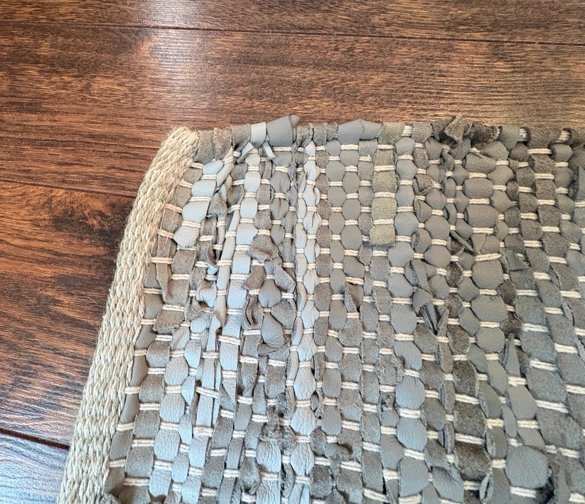 Genuine Woven Leather Area Rug – Neutral Grey/Taupe - photo 3