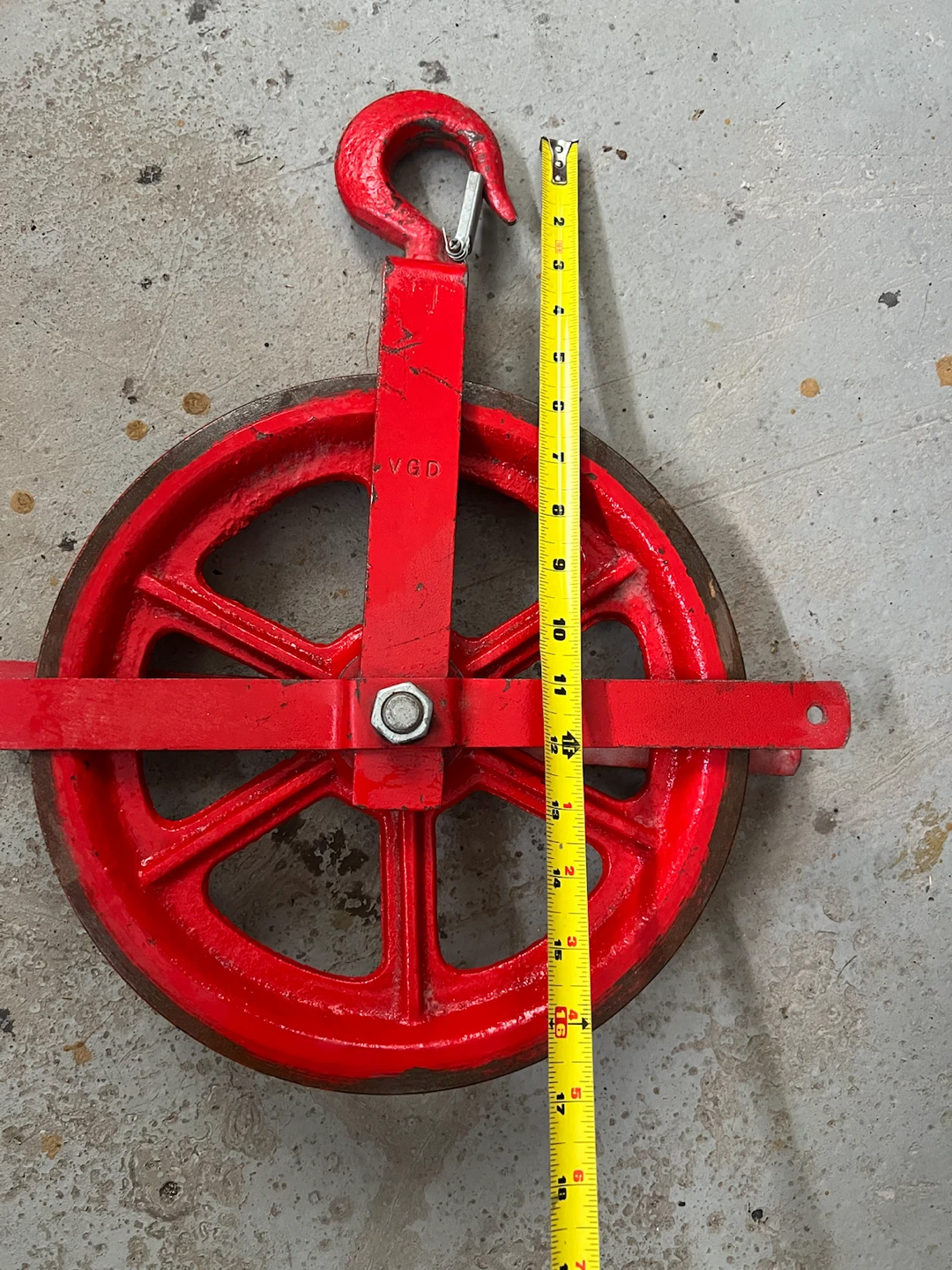 Large Antique Red Metal Pulley