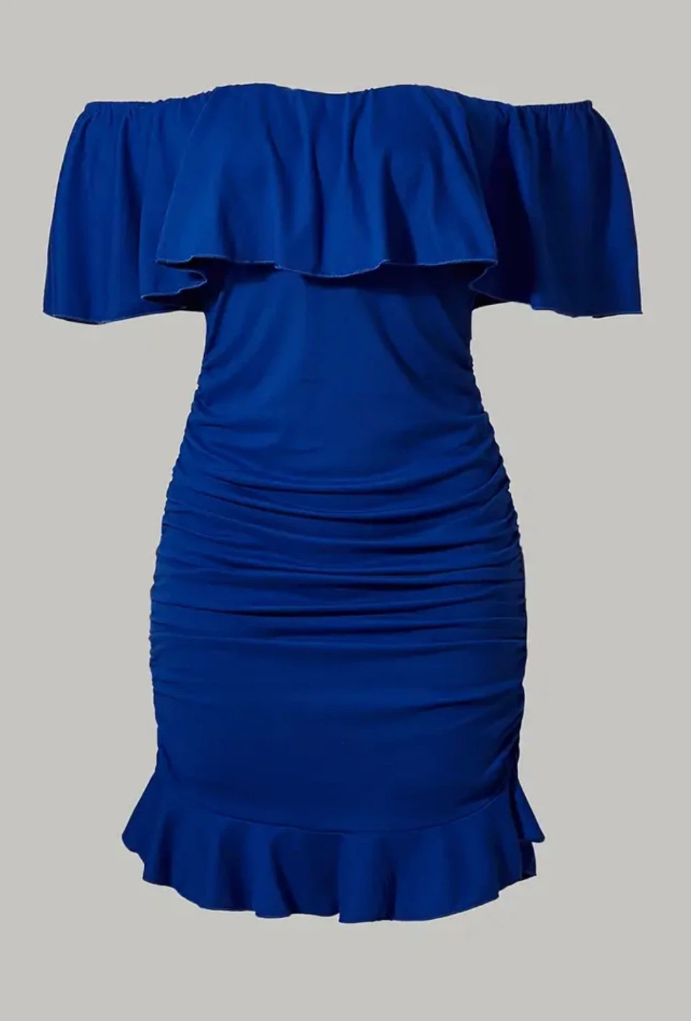 Royal Blue Off-Shoulder Ruched Mini Dress