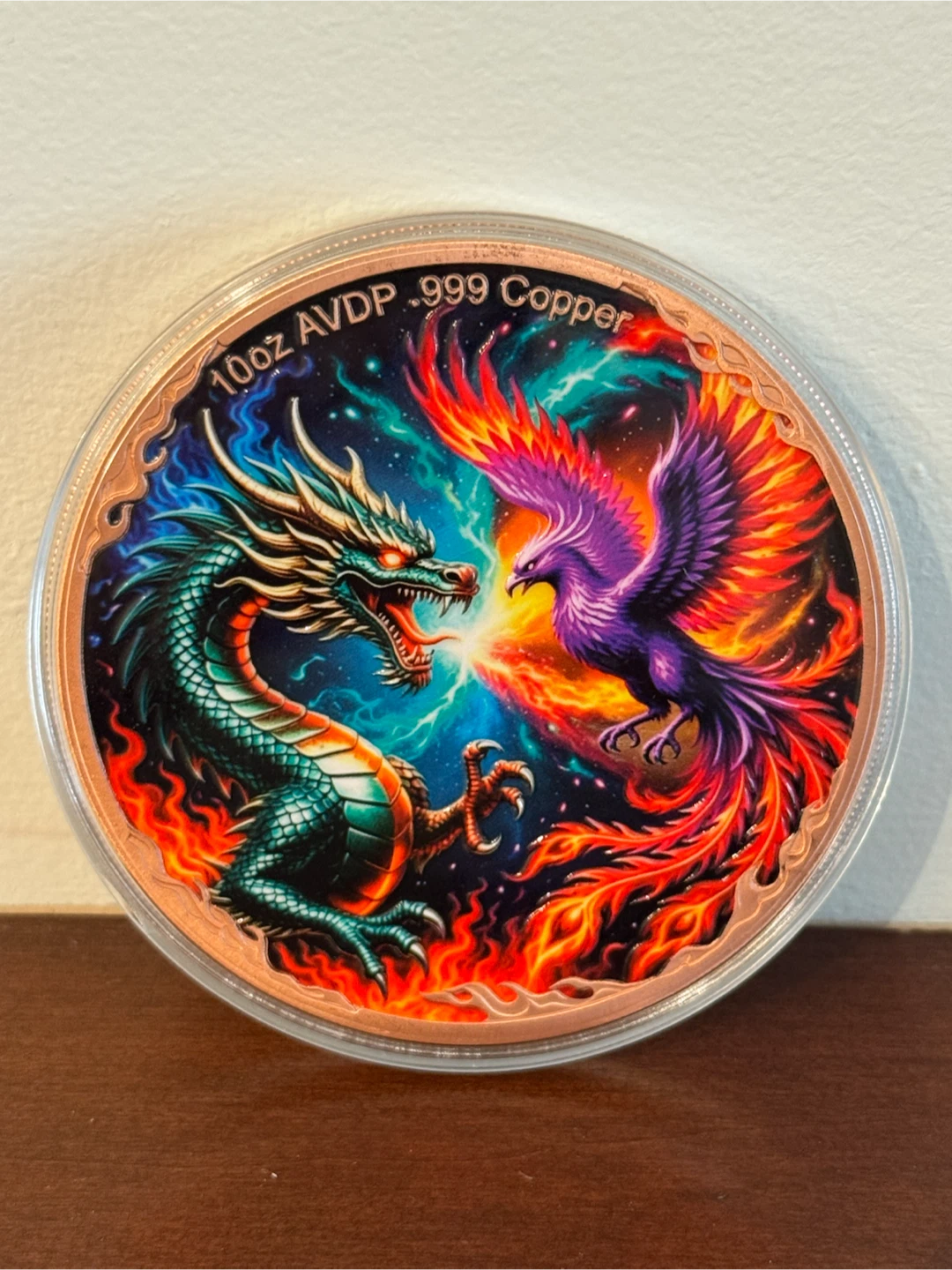 10oz .999 Copper Dragon and Phoenix Art Round