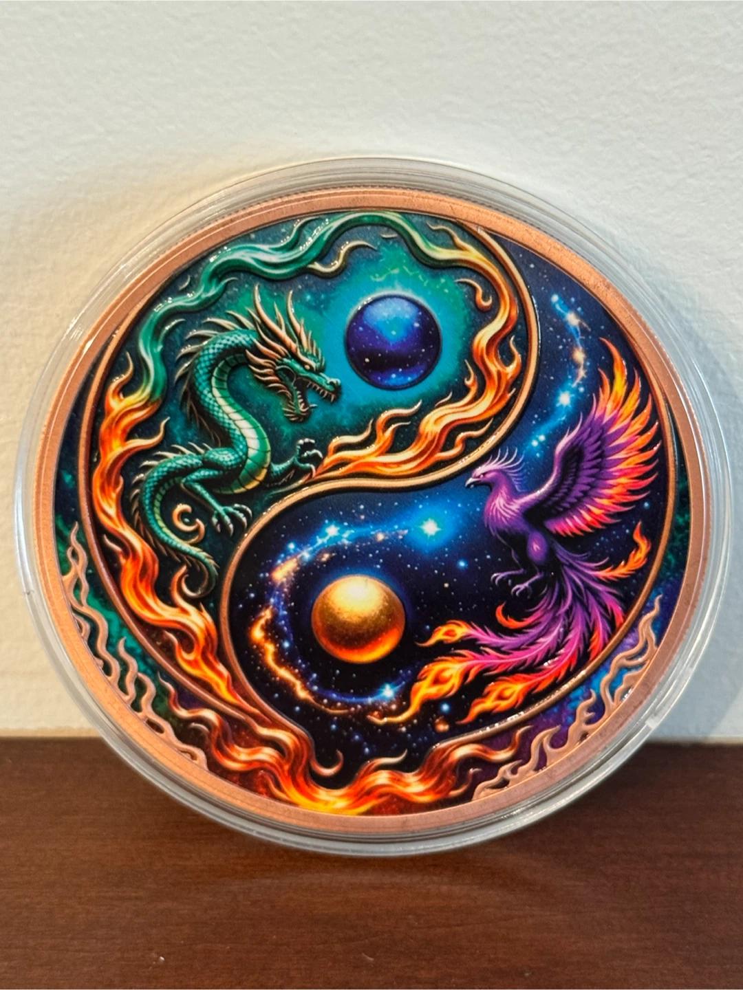 10oz .999 Copper Dragon and Phoenix Art Round - photo 2