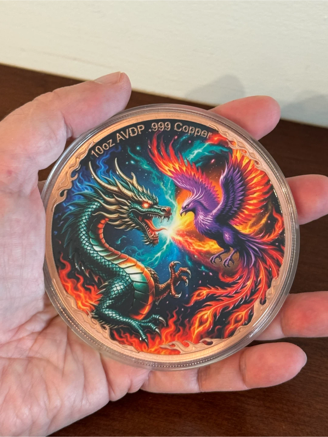 10oz .999 Copper Dragon and Phoenix Art Round - photo 3