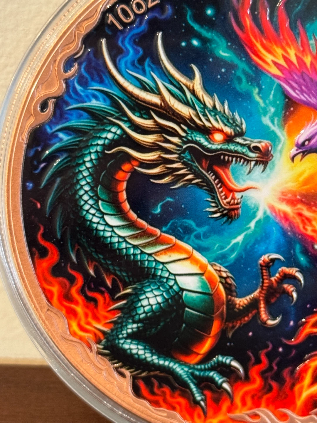 10oz .999 Copper Dragon and Phoenix Art Round - photo 4