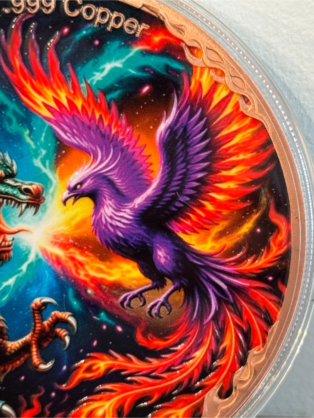 10oz .999 Copper Dragon and Phoenix Art Round - photo 5