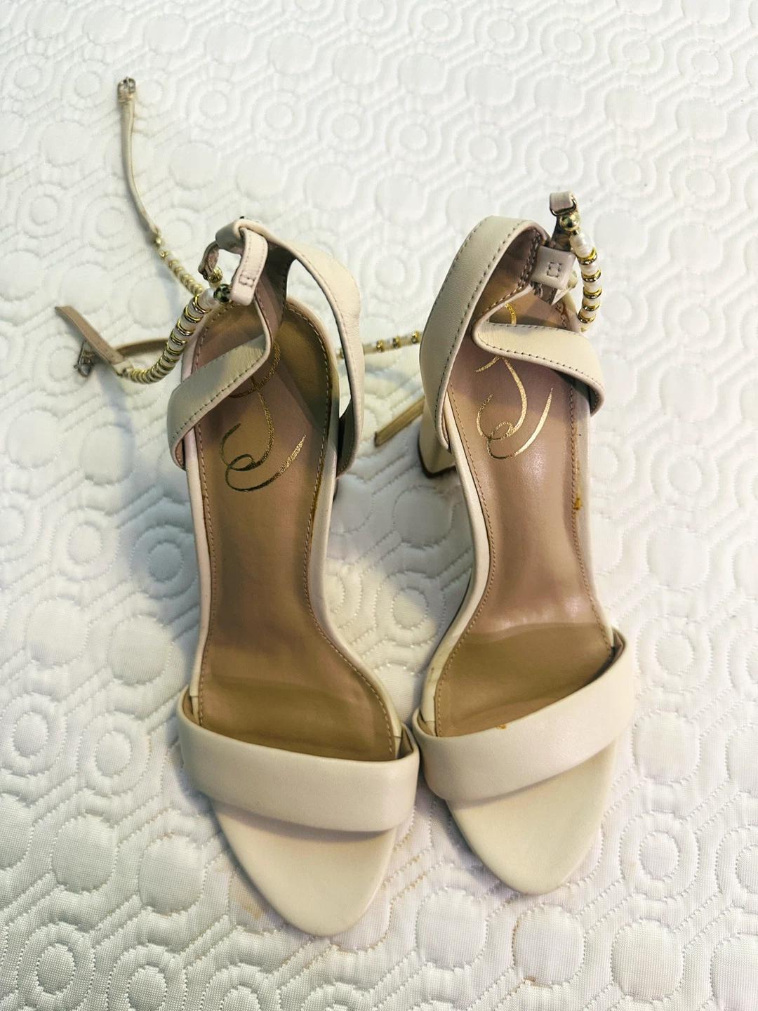 Sam Edelman Cream Block Heel Sandals