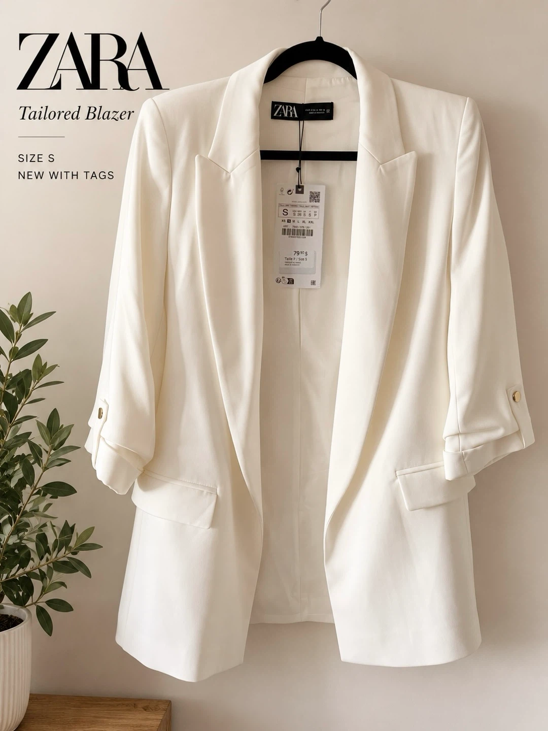 Zara Tailored Blazer - White - Size S