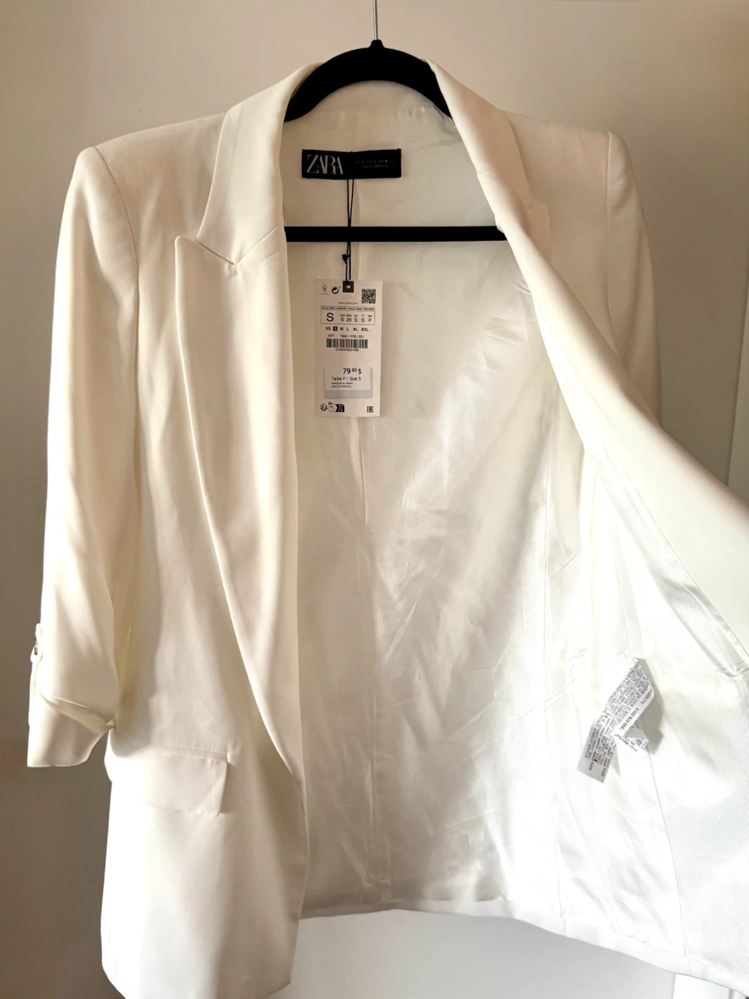 Zara Tailored Blazer - White - Size S - photo 3