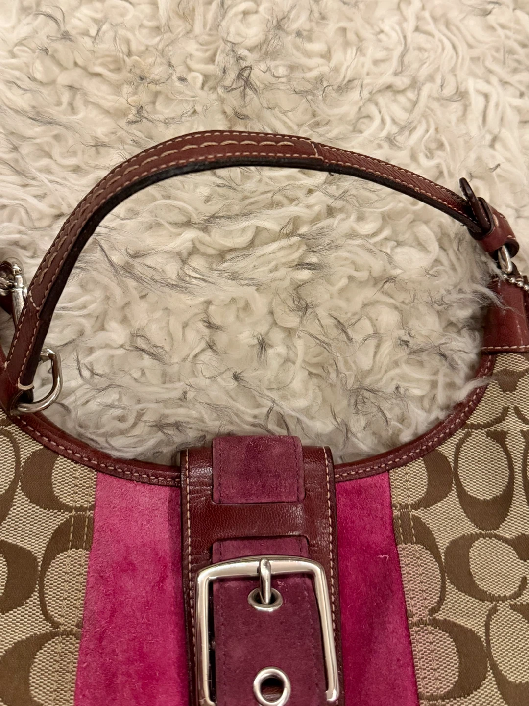 Coach Hobo Signature Suede Shoulder Bag - Raspberry / Khaki - photo 5