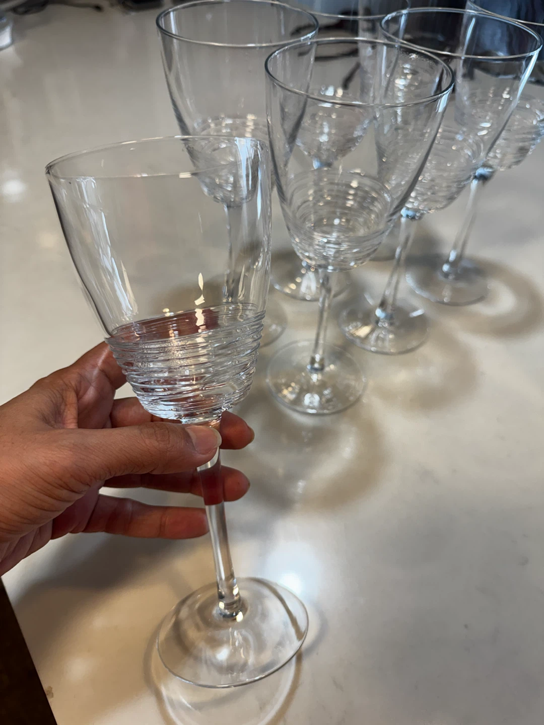 Set of 7 Etched Wine Glasses