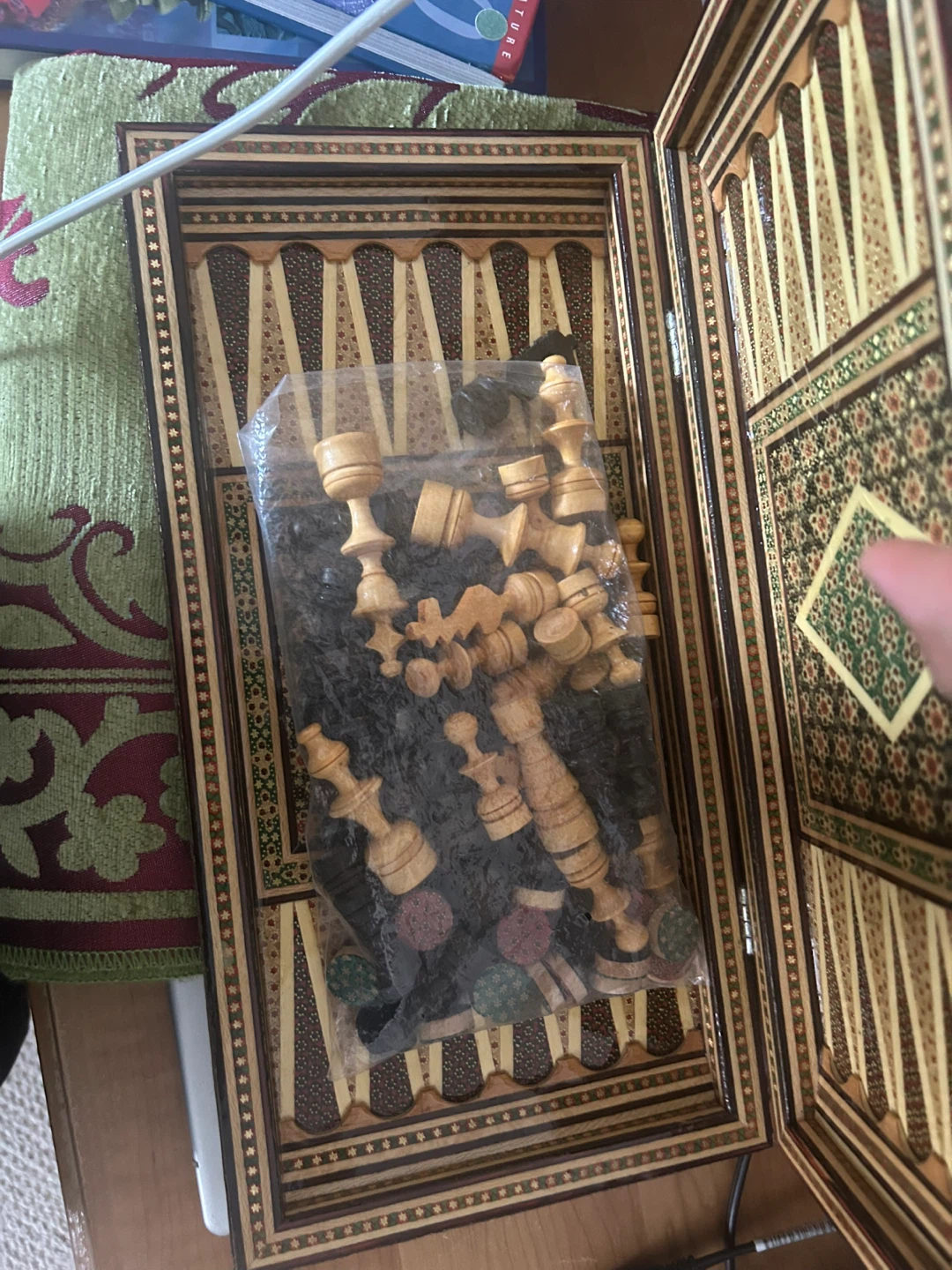 Intricate Wooden Backgammon and Chess Set