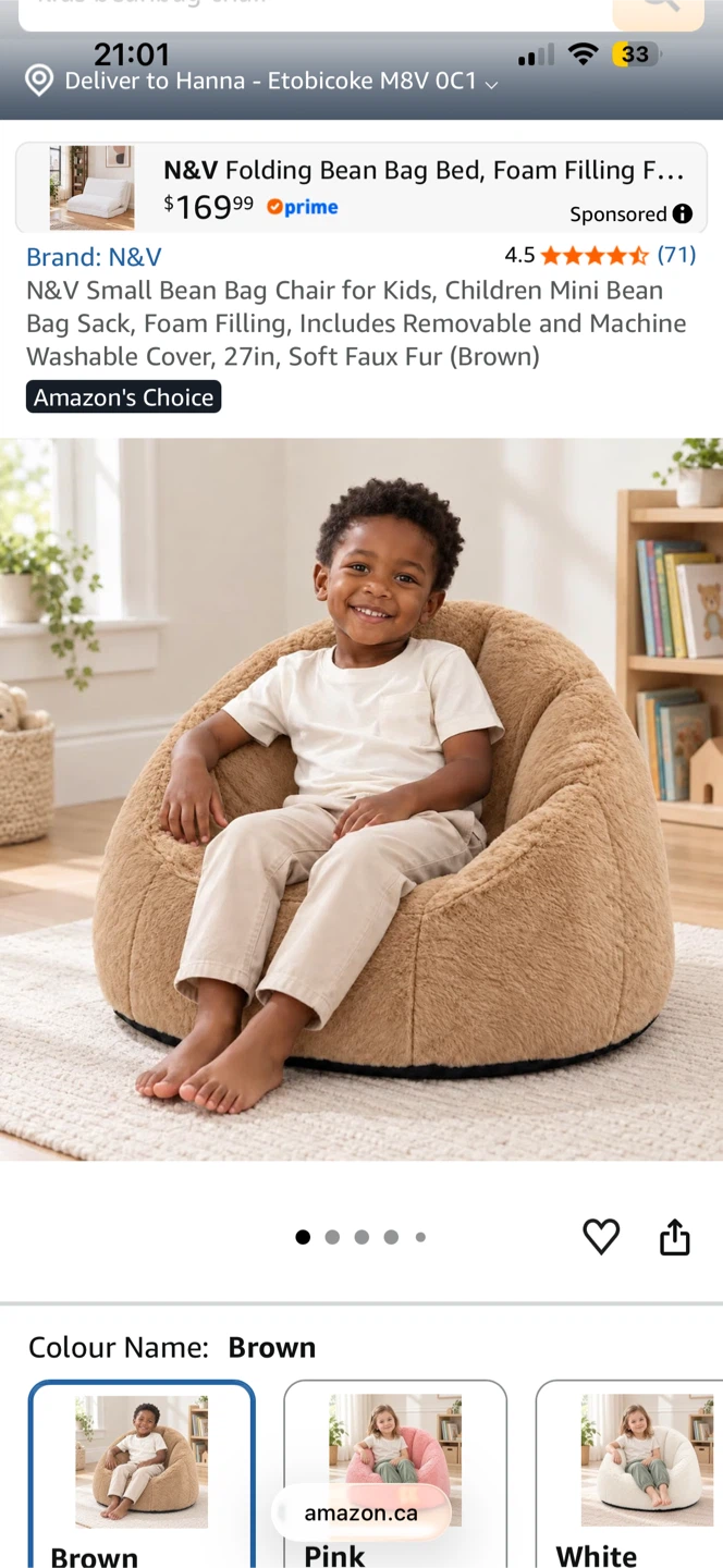 N&V Kids Faux Fur Bean Bag Chair