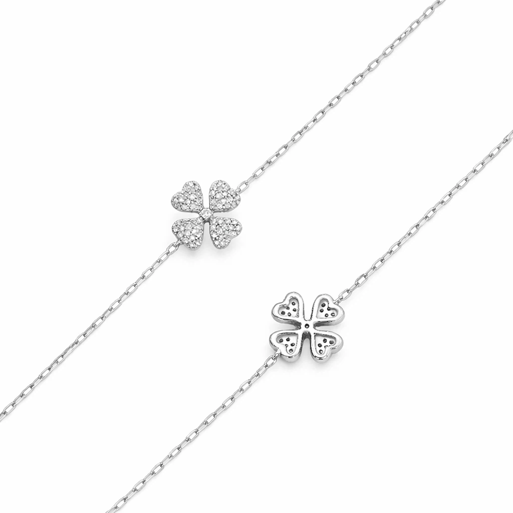 WHITE SOLID GOLD DIAMOND PAVÉ CLOVER FLOWER BRACELET - BRAND NEW - photo 2
