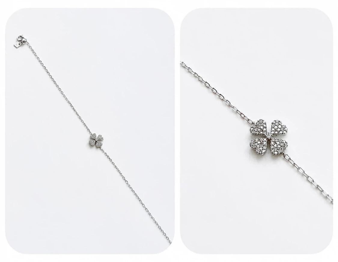 WHITE SOLID GOLD DIAMOND PAVÉ CLOVER FLOWER BRACELET - BRAND NEW - photo 4