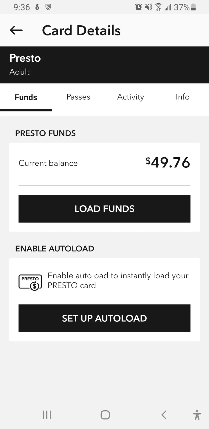Presto Adult Card with $49.76 Balance