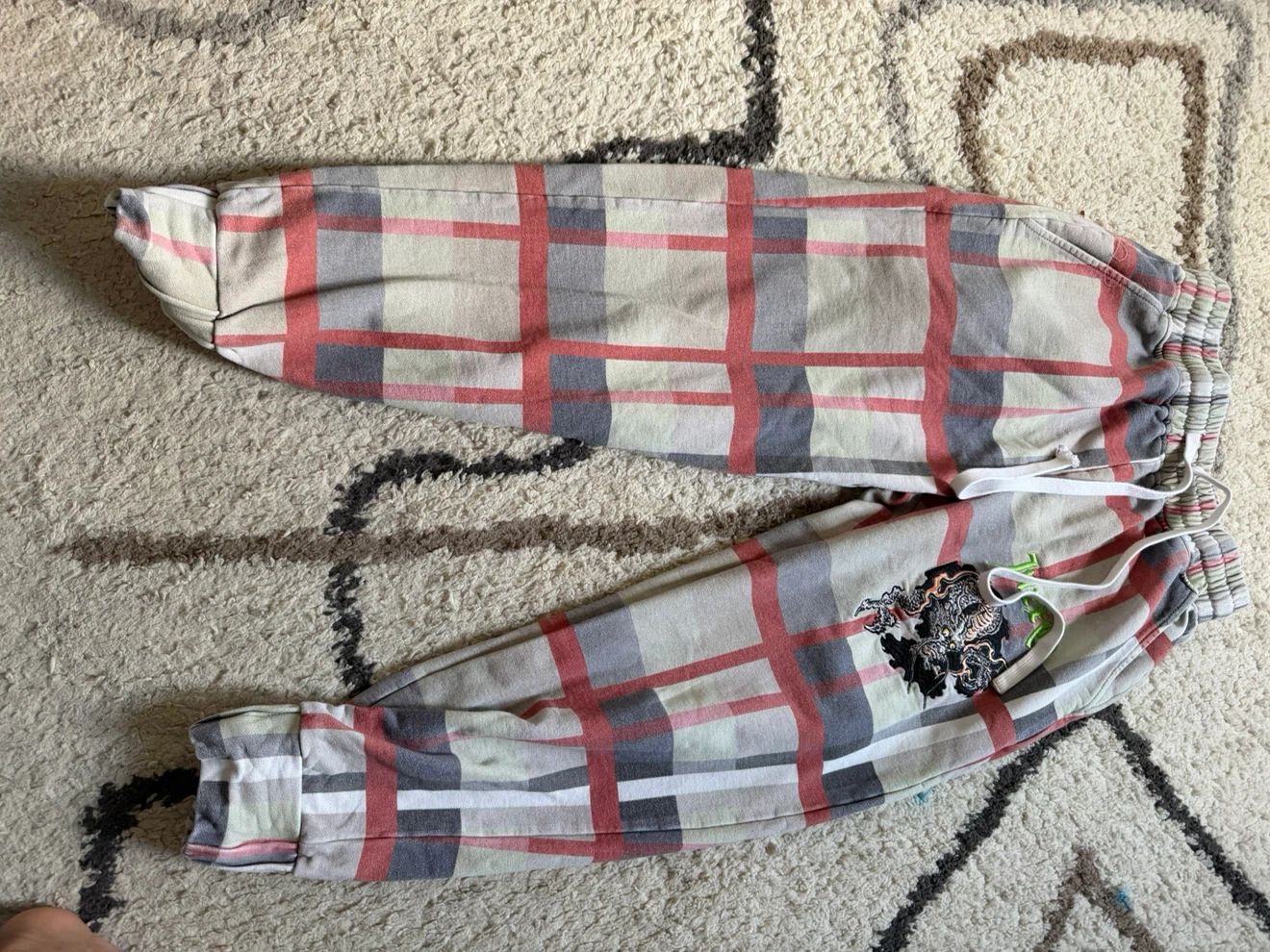 Plaid Joggers with Graphic Detail