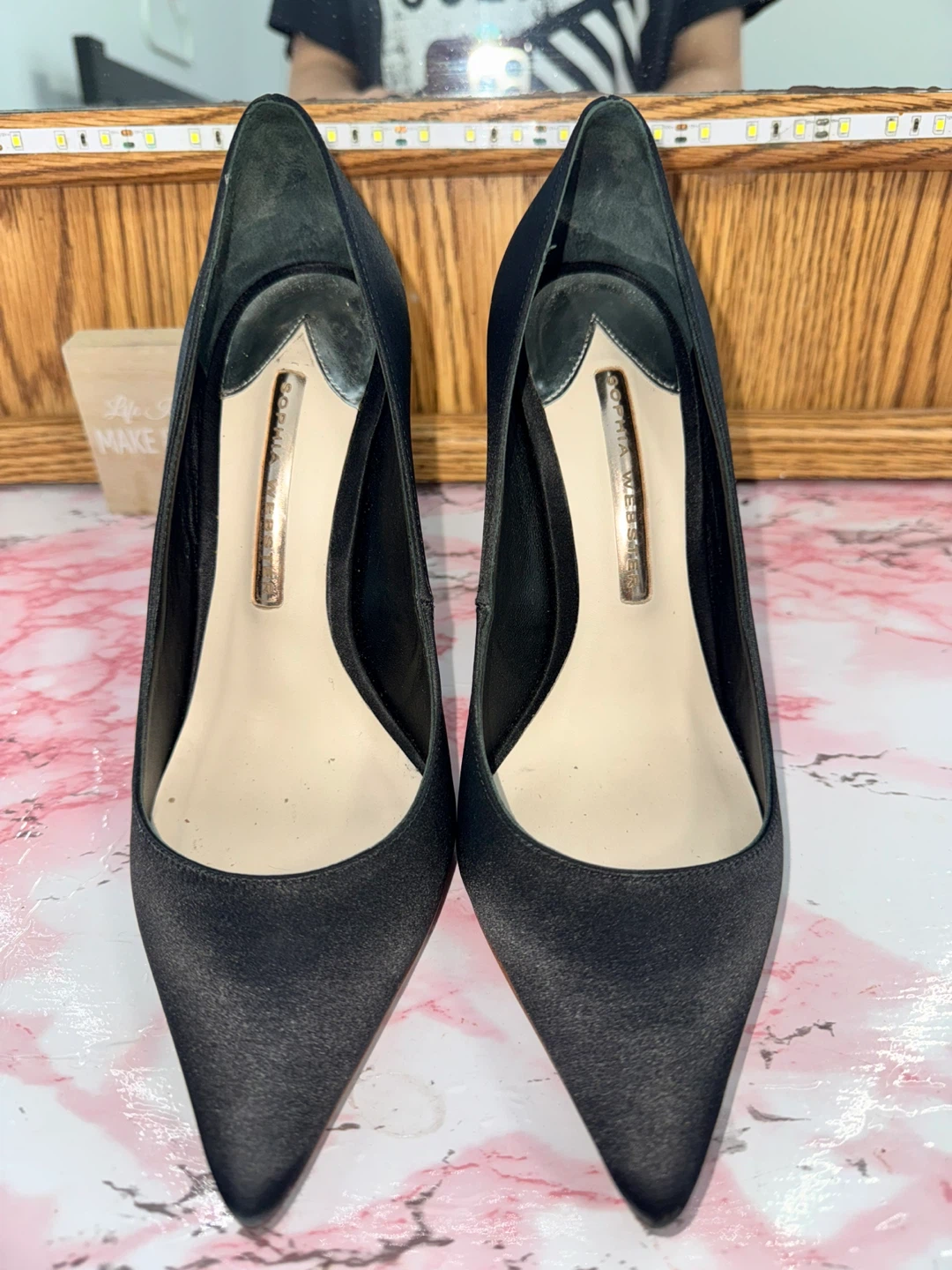 Sophia Webster Black Satin Crystal Heels