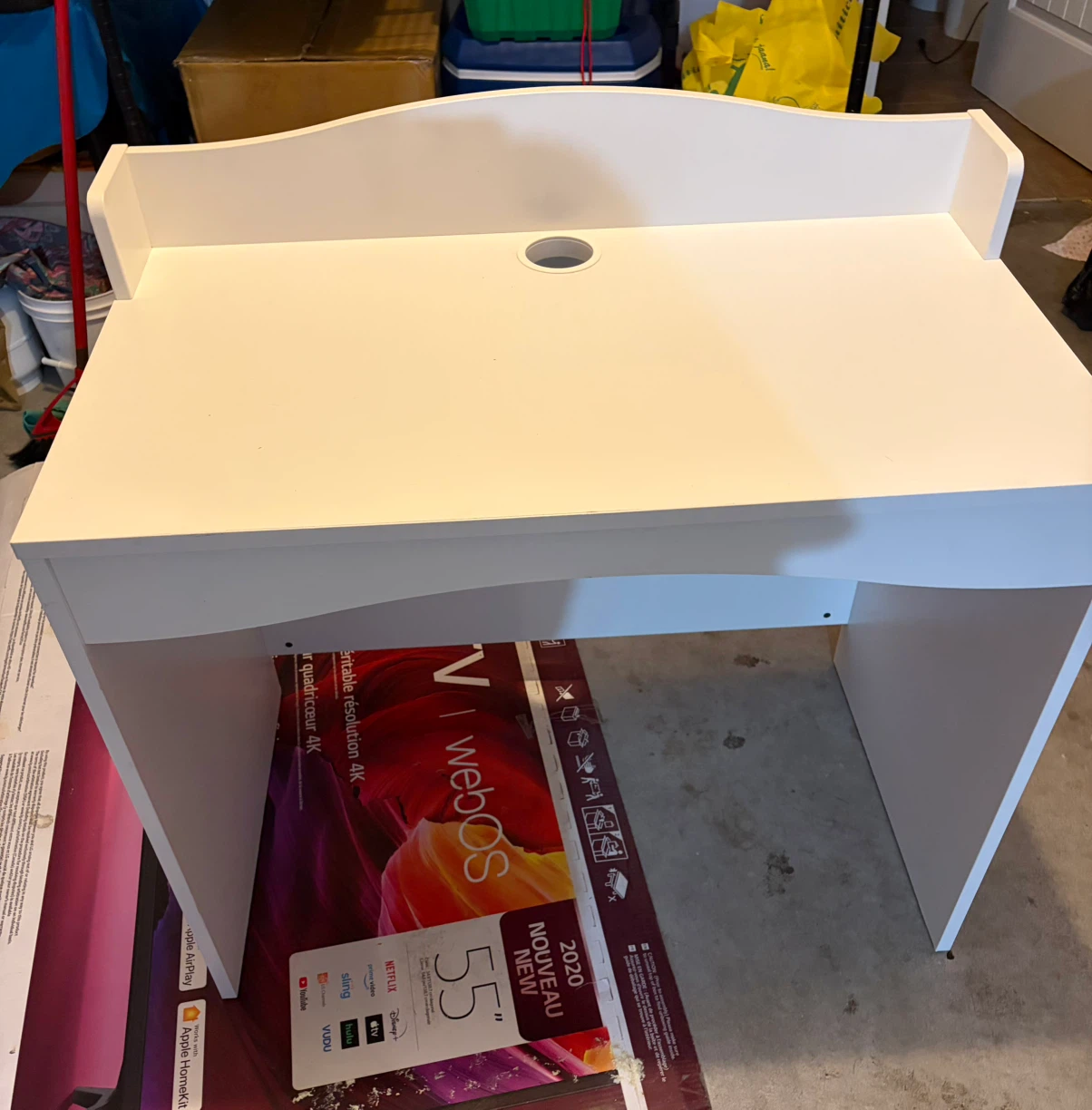 White desk with wire hole and back panel - photo 2