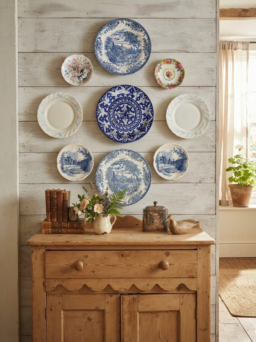 Vintage Blue & White Ceramic Gallery Wall Plate (9-Piece Bundle)