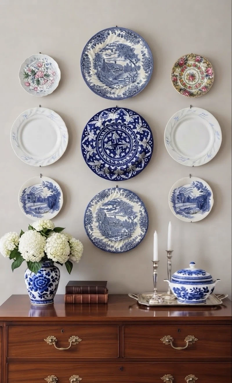 Vintage Blue & White Ceramic Gallery Wall Plate (9-Piece Bundle) - photo 2