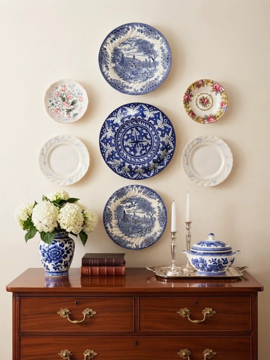 Vintage Blue & White Ceramic Gallery Wall Plate (9-Piece Bundle) - photo 4
