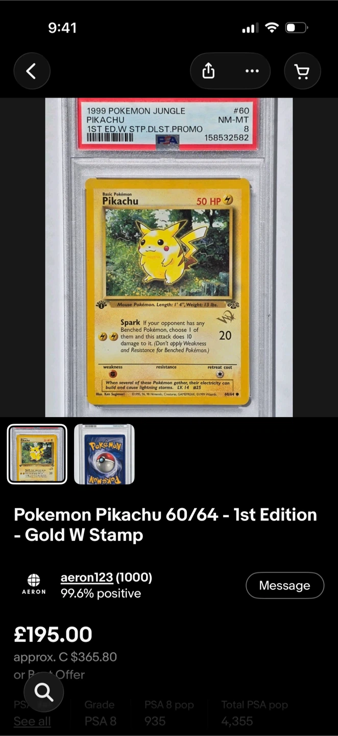 1999 Pokemon Jungle 1st Edition W Stamp Pikachu PSA 8 - photo 4
