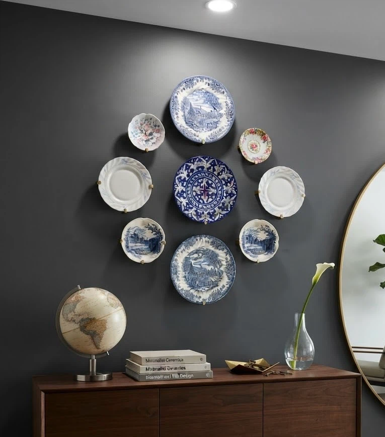 Vintage Blue & White Ceramic Gallery Wall Plate (9-Piece Bundle) - photo 3