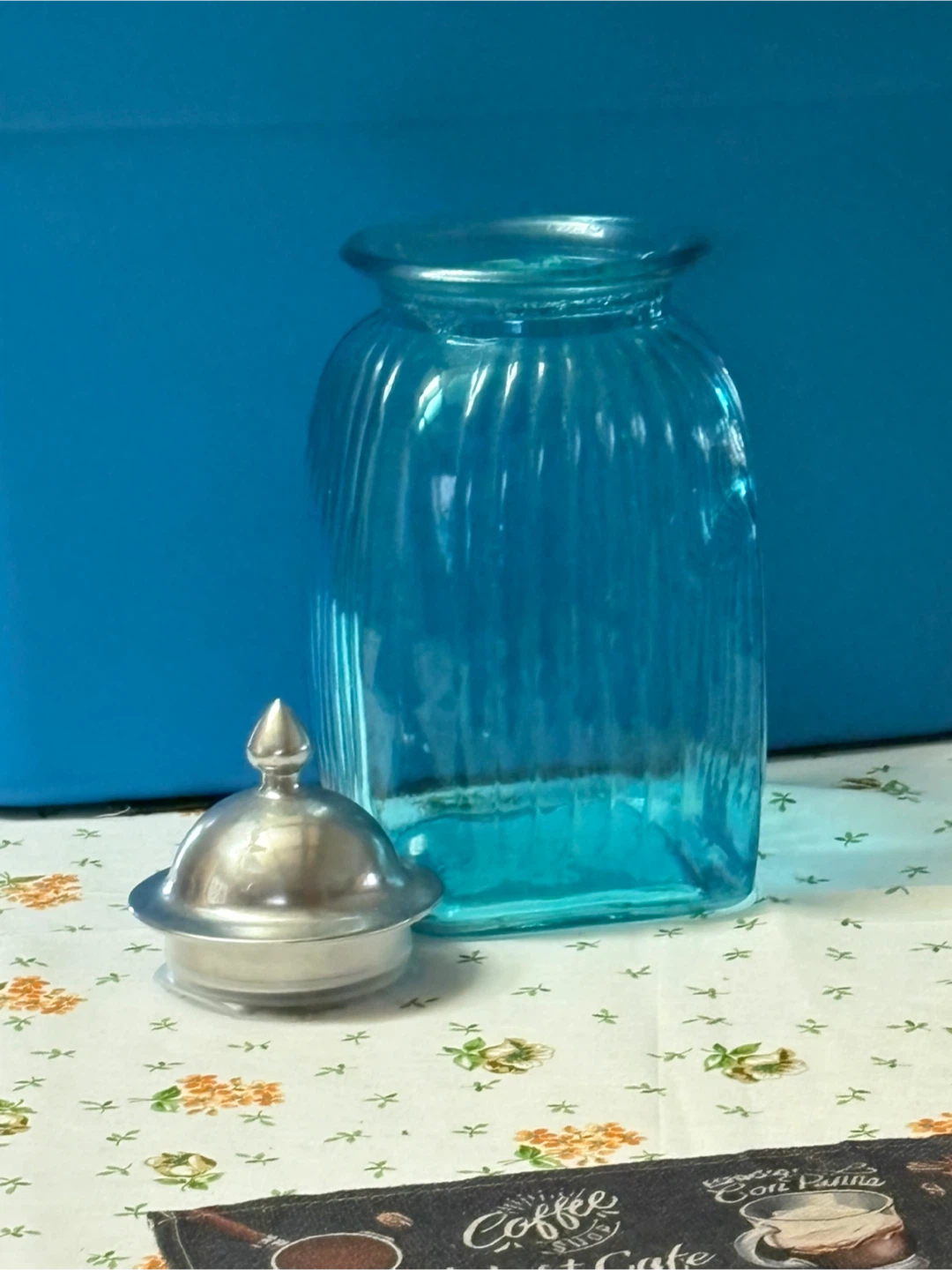 Blue Ribbed Glass Storage Jar with Metal Lid - photo 3