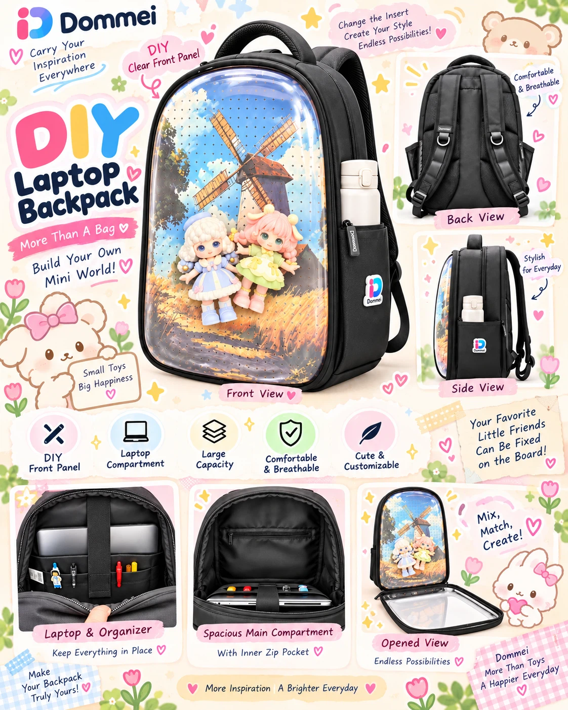 Dommei DIY Display Laptop Backpack