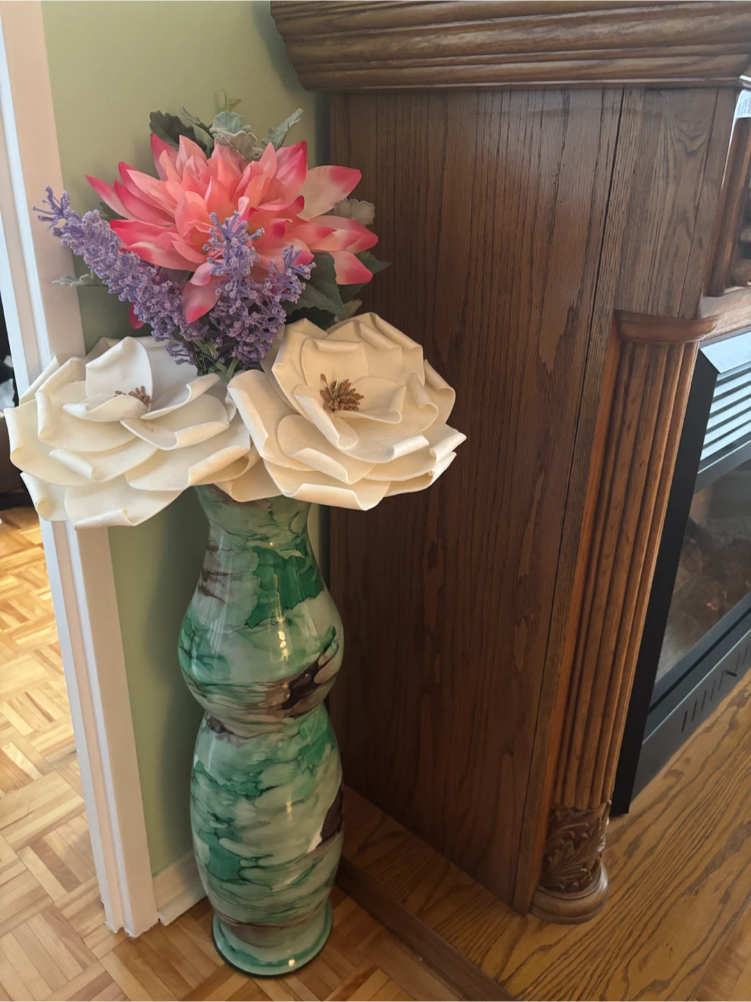 Tall Glass Vase with Flowers
