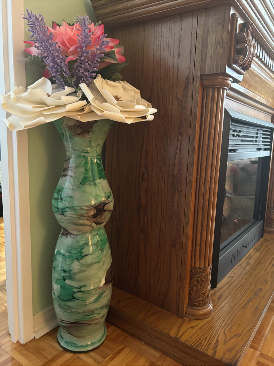 Tall Glass Vase with Flowers - photo 2