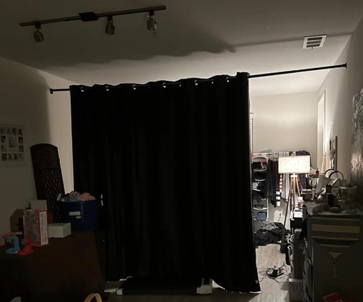 Black Room Divider Curtain with Tension Rod - photo 2