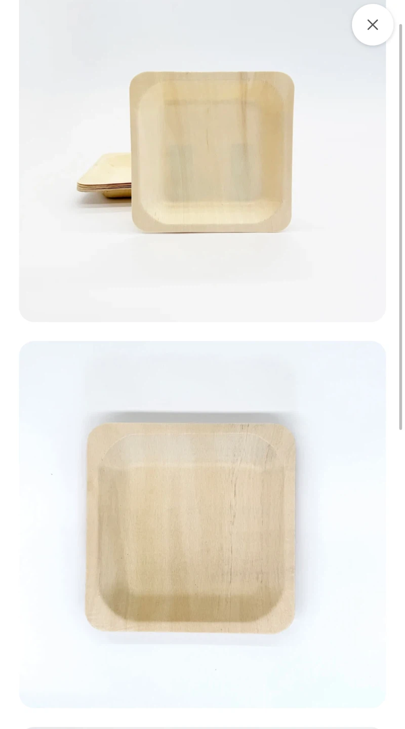 Set of 100 Wood Square Platet(2box, each 20$)