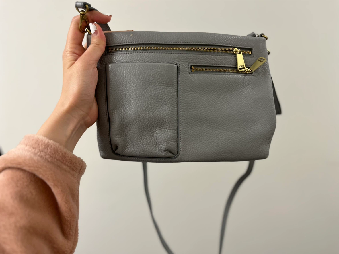 Fossil Grey Leather Crossbody Bag