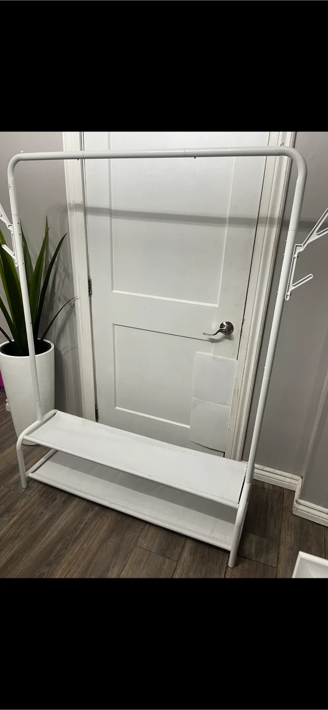 White Metal Clothing Rack with Shoe Shelves