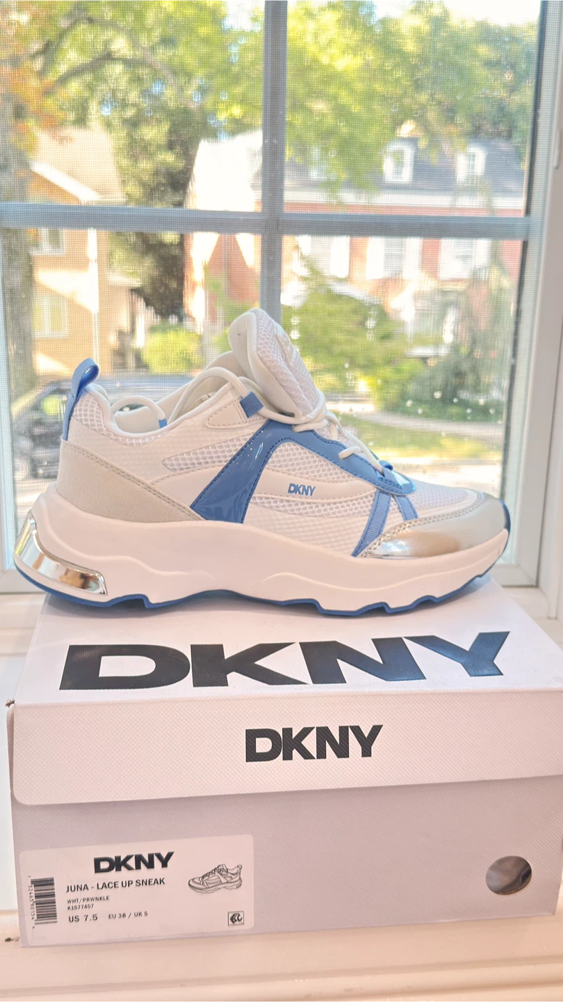 DKNY Juna Lace Up Sneakers White and Blue - photo 4