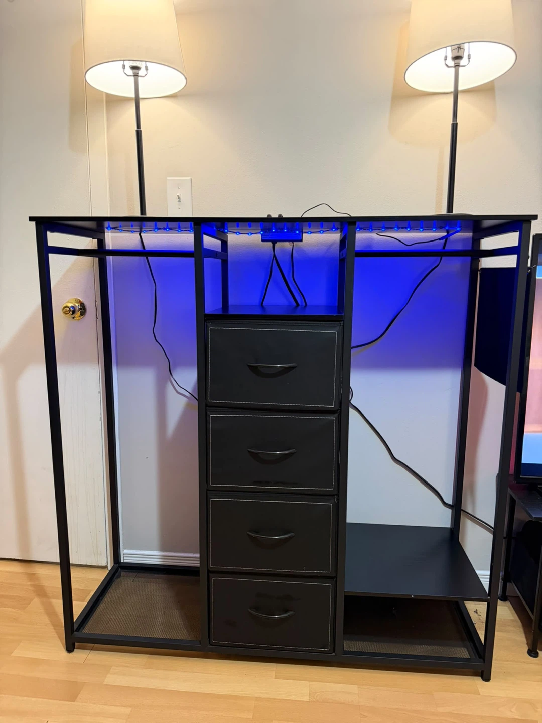 Black Fabric Drawer Storage Organizer with Power Outlets