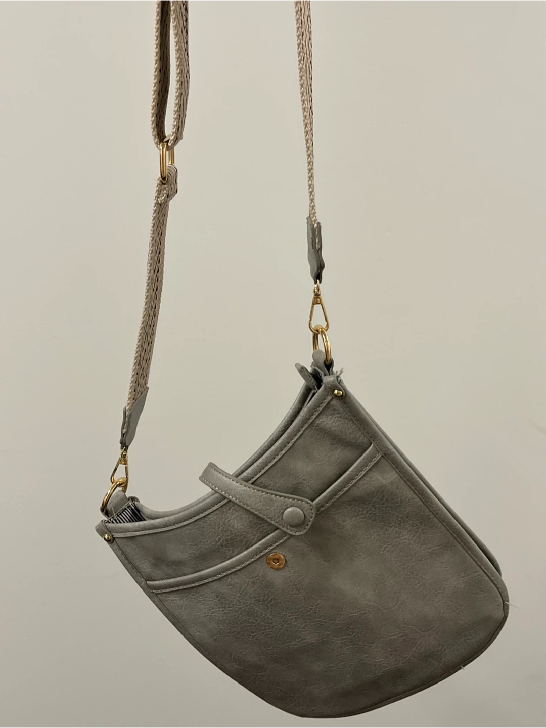 Grey Leather Crossbody Bag