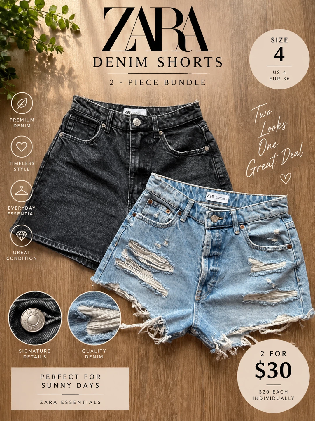 Zara Denim Shorts Bundle - 2 Pairs size 4