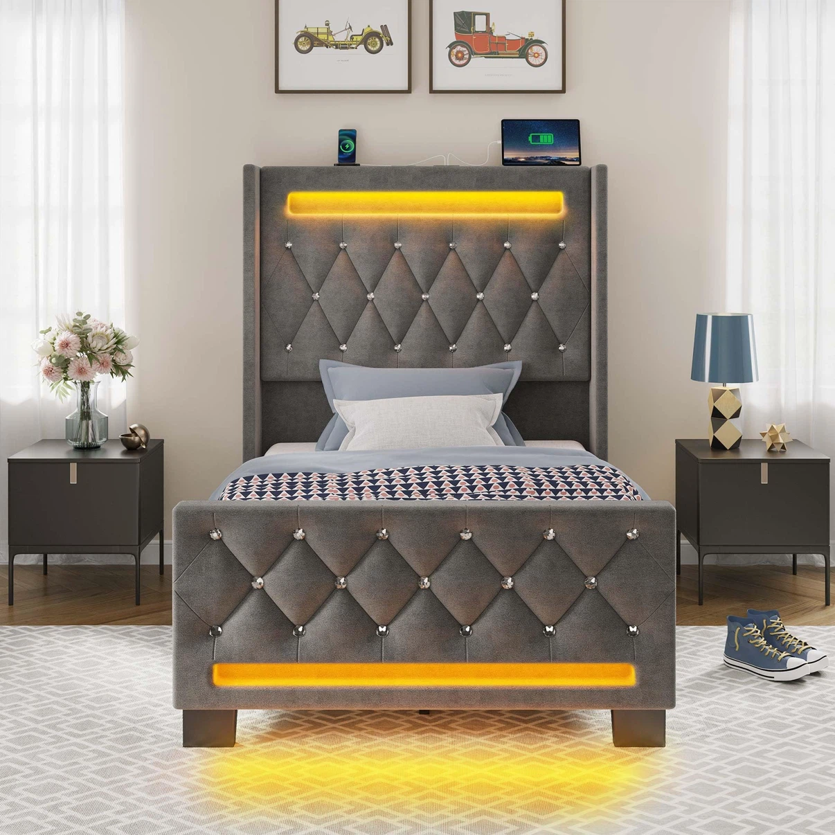 Rolanstar Twin Bed Frame with LED Light and Charging Station - photo 5