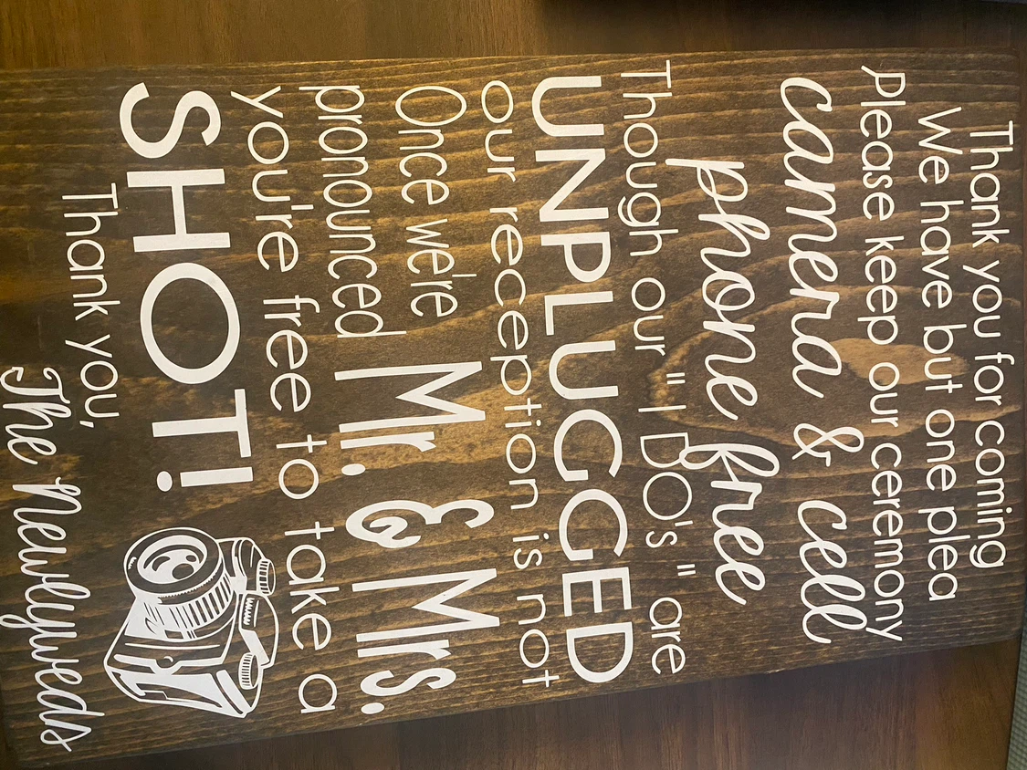 Unplugged Ceremony Wooden Sign