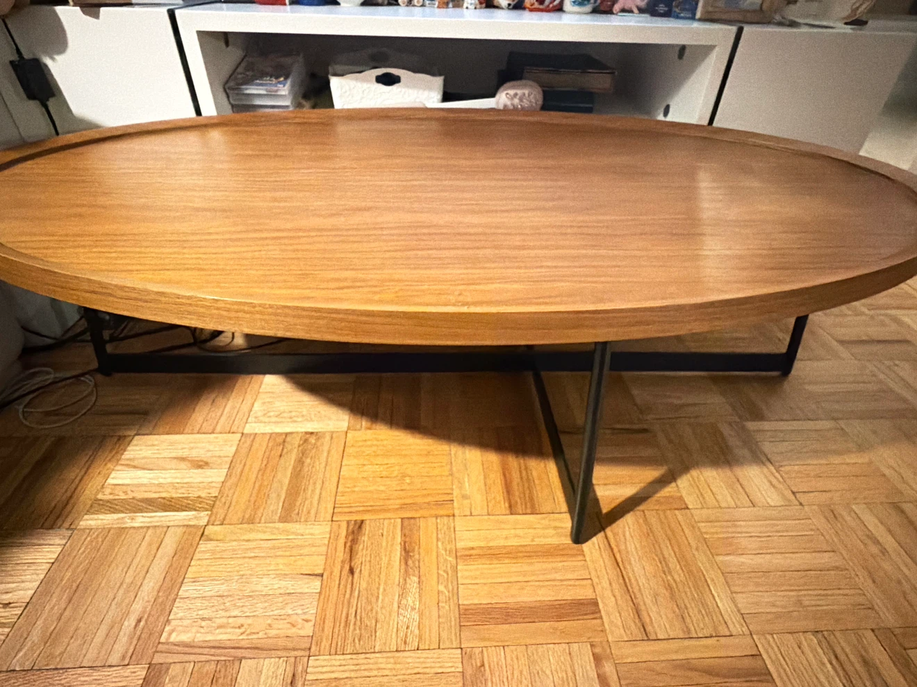 Oval Wood Coffee Table with Black Metal Legs