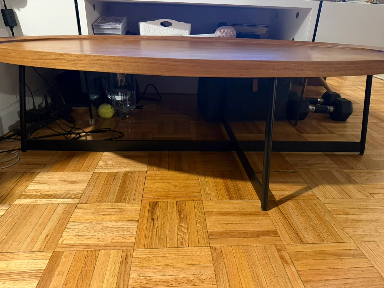 Oval Wood Coffee Table with Black Metal Legs - photo 3