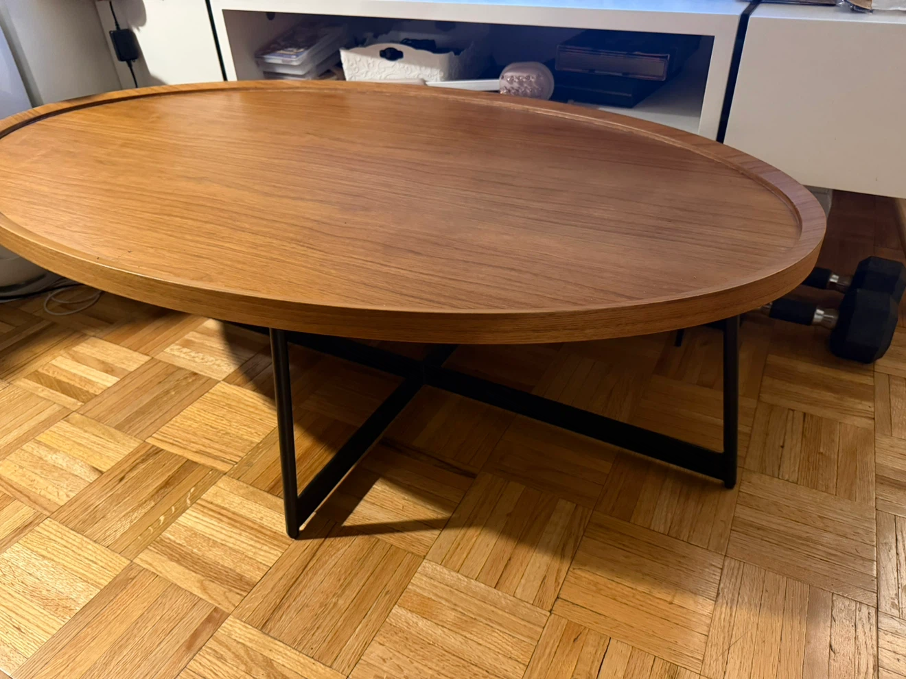 Oval Wood Coffee Table with Black Metal Legs - photo 4