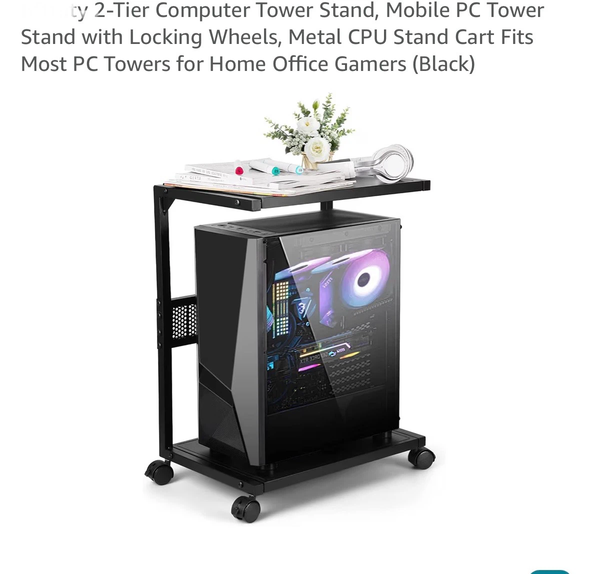 2-Tier Mobile PC Tower Stand