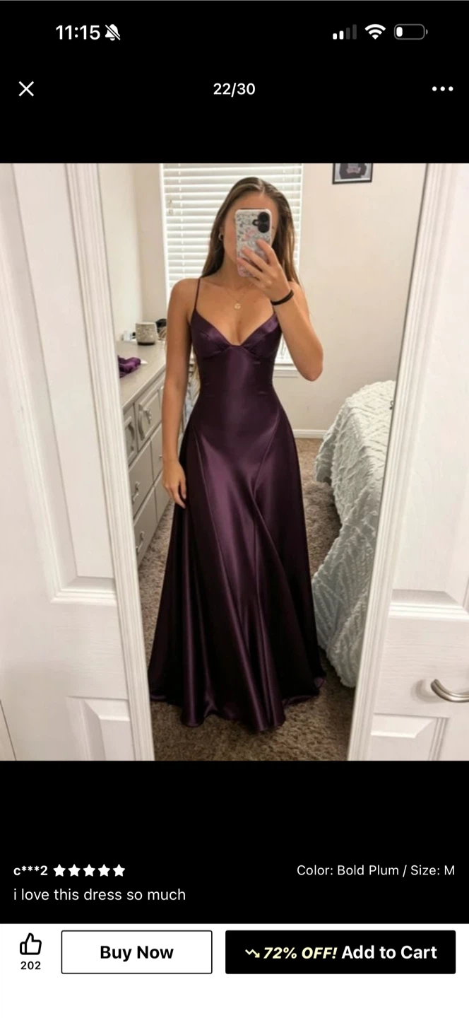 Glossy Satin Long Evening Dress in Bold Plum
